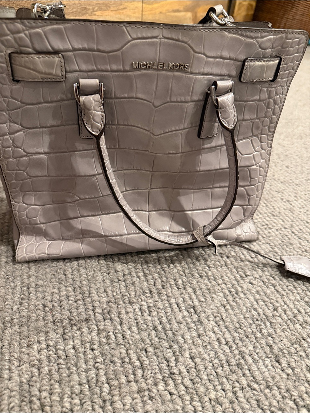Michael Kors Croc-Embossed Leather Tote in Light Gray
